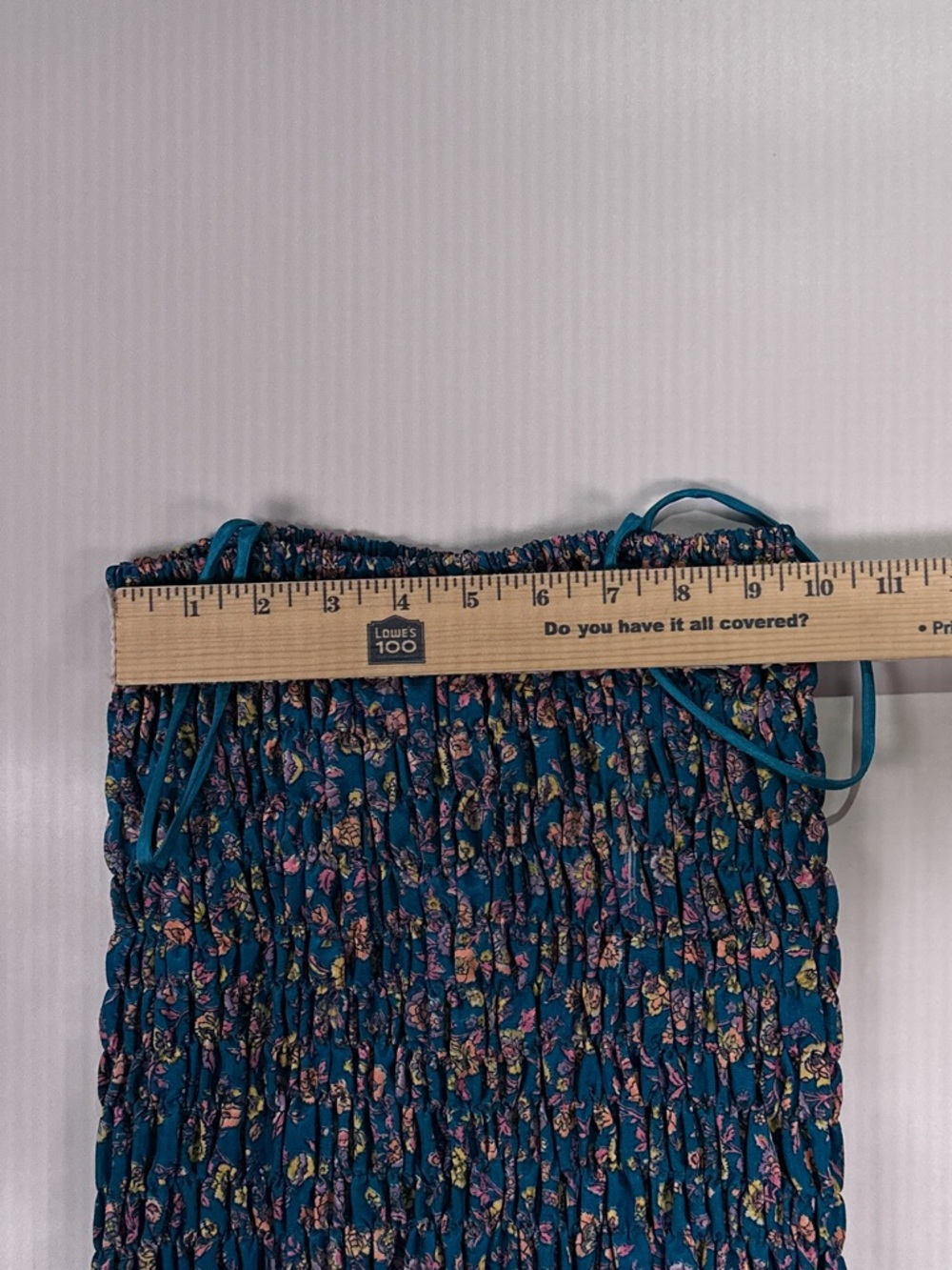 Fairycore Boho Smocked Tiered Maxi Dress Mixed Floral Silk Teal OS - Picture 10 of 12
